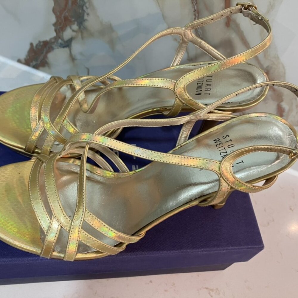 Stuart Weitzman Gold Iridescent Strappy Sandals - Size 7 - Like New (Ogilvy)
